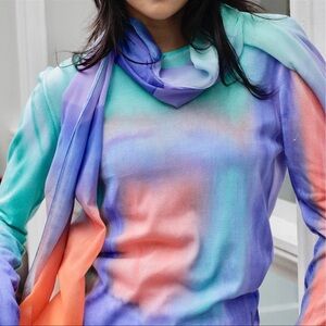 MELAROSA ITALY NWT ARTIST NUMBERED HAND PAINTED RAINBOW SORBETTO TUNIC W/ SCARF